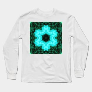 Retro Mandala Flower Blue and Green Long Sleeve T-Shirt